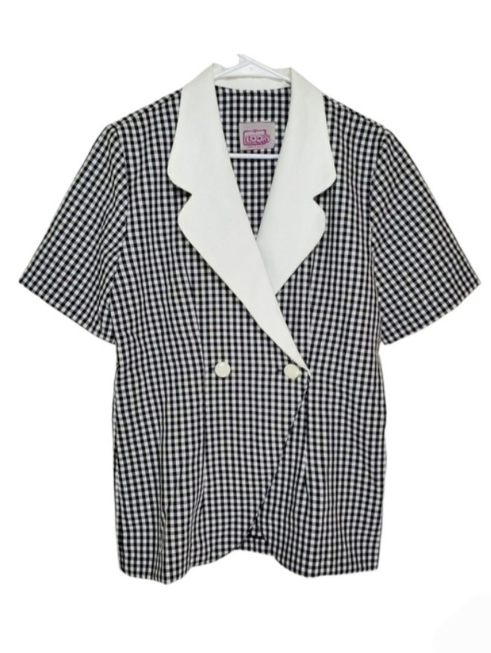 7065 * California Looks Vintage Gingham Check Shirt Black White Size Unknown 80s